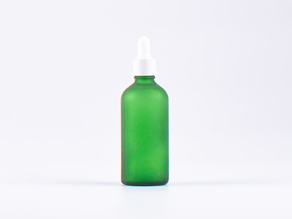 Grünglasflasche 100ml, mit Pipette weiss